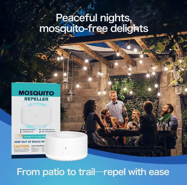 Alt view image 5 of 7 - Rechargeable Mosquito Repeller with Night Light, Plant-Based Refill, 30ft Protection Zone, USB-C Powered, Indoor Outdoor Use for Camping, Patio, Travel (2 Refills)