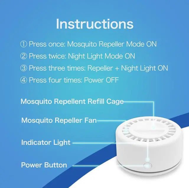Alt view image 7 of 7 - Rechargeable Mosquito Repeller with Night Light, Plant-Based Refill, 30ft Protection Zone, USB-C Powered, Indoor Outdoor Use for Camping, Patio, Travel (2 Refills)