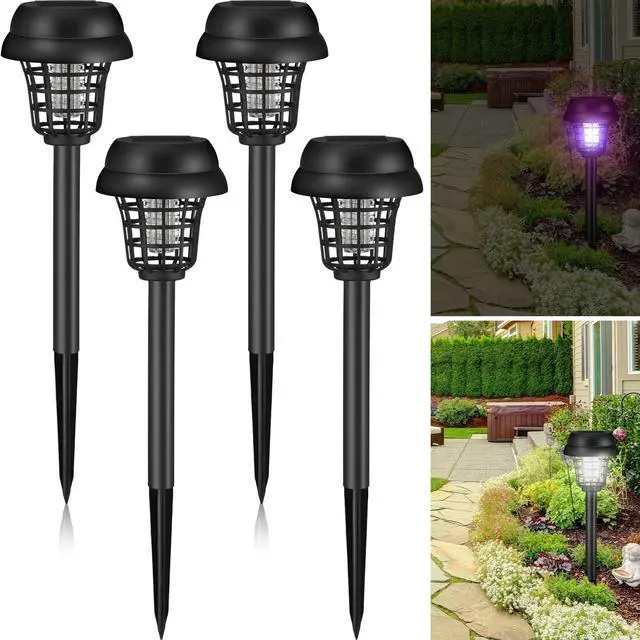 Main image of 4 Pcs Solar Bug Zapper Waterproof Mosquito Killer Solar Light Power Repellent Lamp for Moth, Gnat, Fly, Small Flying Insect Indoor Outdoor Garden Patio, Purple & White (Plastic, Black)