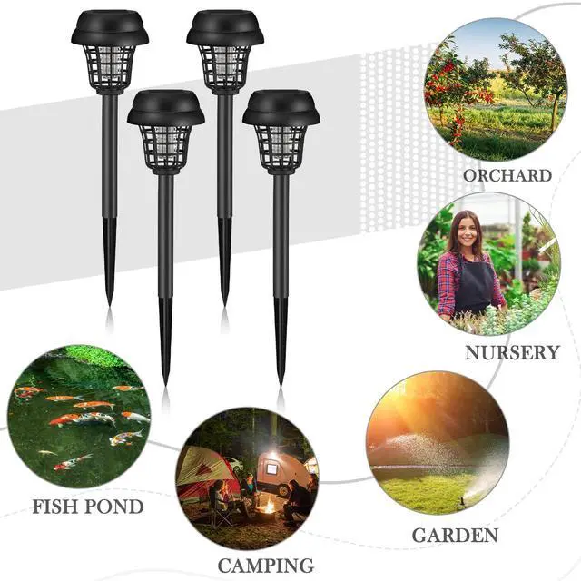 Alt view image 7 of 7 - 4 Pcs Solar Bug Zapper Waterproof Mosquito Killer Solar Light Power Repellent Lamp for Moth, Gnat, Fly, Small Flying Insect Indoor Outdoor Garden Patio, Purple & White (Plastic, Black)