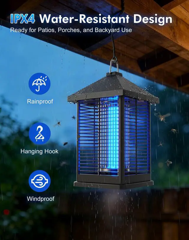 Alt view image 4 of 7 - Bug Zapper Indoor & Outdoor with Auto Smart Light Sensor, 4000V Electric Mosquito Zapper, Insect Fly Trapper, Covers 2100sqft, IPX4 Waterproof Mosquito Lamp for Patio, Garage, Backyard, Porch