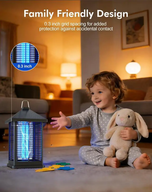 Alt view image 5 of 7 - Bug Zapper Indoor & Outdoor with Auto Smart Light Sensor, 4000V Electric Mosquito Zapper, Insect Fly Trapper, Covers 2100sqft, IPX4 Waterproof Mosquito Lamp for Patio, Garage, Backyard, Porch