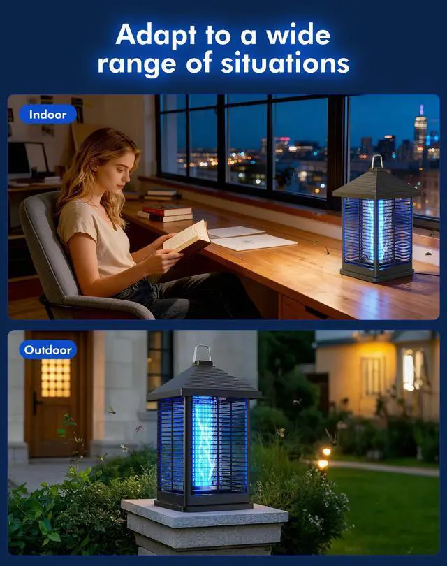Alt view image 6 of 7 - Bug Zapper Indoor & Outdoor with Auto Smart Light Sensor, 4000V Electric Mosquito Zapper, Insect Fly Trapper, Covers 2100sqft, IPX4 Waterproof Mosquito Lamp for Patio, Garage, Backyard, Porch