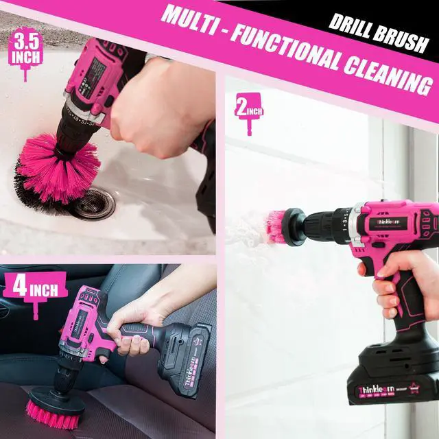 Alt view image 7 of 7 - 20V Pink Cordless Drill Set - Power Drill/Driver Kit with Drill Brush, Bit Set, 3/8" Keyless Chuck, 2 Variable Speed, 25+1 Torque Setting, Battery and Charger Included, Electric Drill for Home