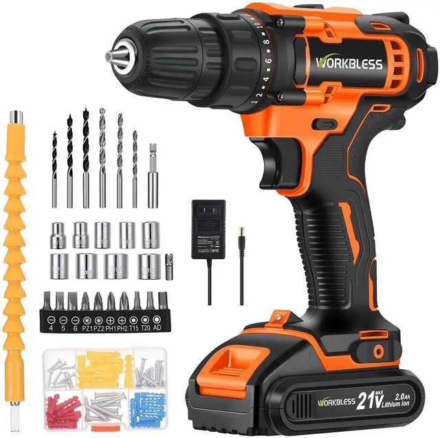 Main image of 21V Power Drill Set, Cordless Drill with Battery and Charger, 3/8'' Keyless Chuck, Variable Speed, 18+1 Torque Setting and 28pcs Bits Tool Set(Orange, 1 Battery)