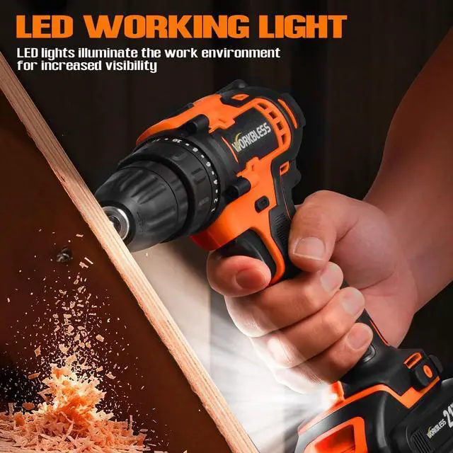 Alt view image 7 of 7 - 21V Power Drill Set, Cordless Drill with Battery and Charger, 3/8'' Keyless Chuck, Variable Speed, 18+1 Torque Setting and 28pcs Bits Tool Set(Orange, 1 Battery)