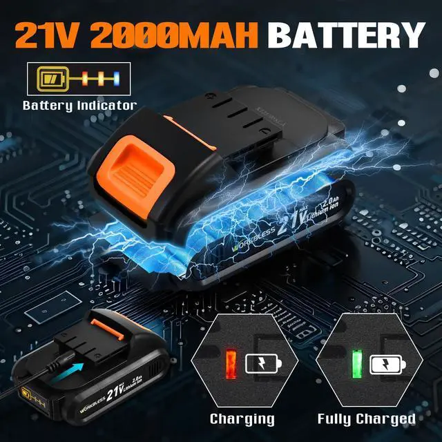 Alt view image 6 of 7 - 21V Power Drill Set, Cordless Drill with Battery and Charger, 3/8'' Keyless Chuck, Variable Speed, 18+1 Torque Setting and 28pcs Bits Tool Set(Orange, 1 Battery)