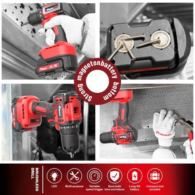 Alt view image 2 of 7 - Brushless Cordless Drill Set,12V Power Drill Set with Battery and Charger, Electric Driver/Drill Bits, 3/8'' Keyless Chuck,20+1 Torque Setting, 300 inch-lbs, with LED Electric Drill Set