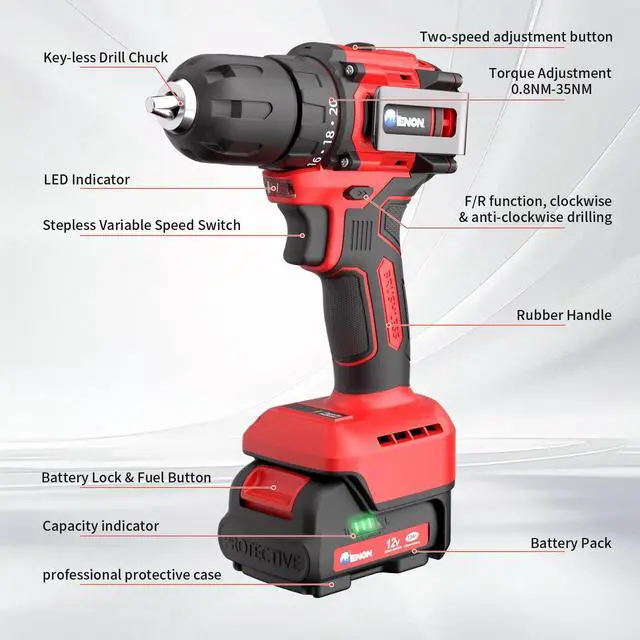 Alt view image 3 of 7 - Brushless Cordless Drill Set,12V Power Drill Set with Battery and Charger, Electric Driver/Drill Bits, 3/8'' Keyless Chuck,20+1 Torque Setting, 300 inch-lbs, with LED Electric Drill Set