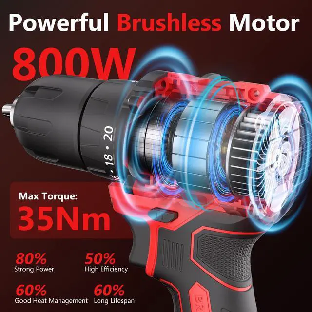 Alt view image 7 of 7 - Brushless Cordless Drill Set,12V Power Drill Set with Battery and Charger, Electric Driver/Drill Bits, 3/8'' Keyless Chuck,20+1 Torque Setting, 300 inch-lbs, with LED Electric Drill Set