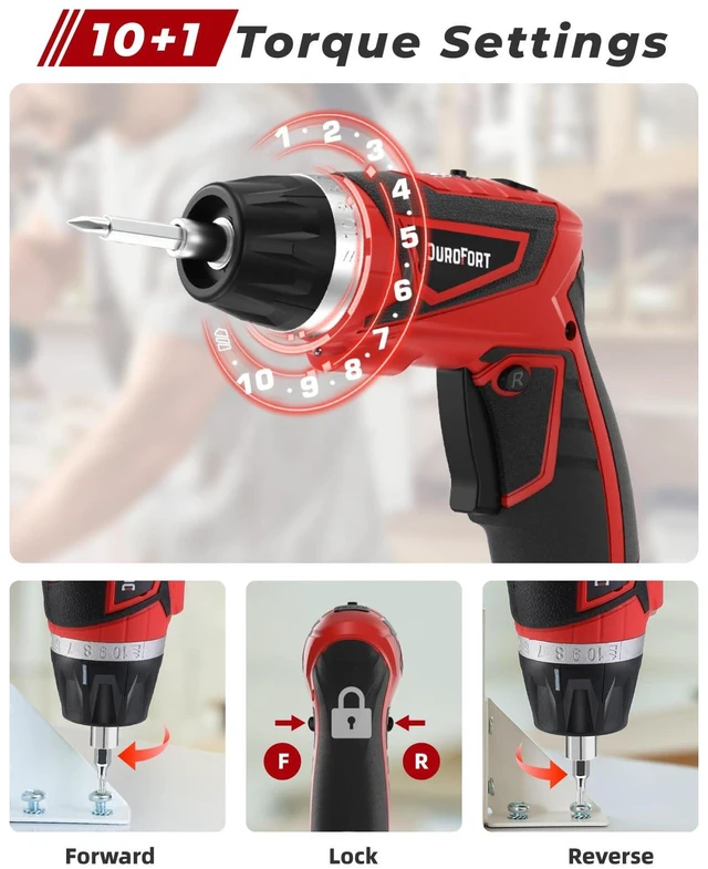 Alt view image 2 of 7 - Cordless Electric Screwdriver Set, 8V 10Nm Rechargeable Power Electric Drill, Battery Screw Gun with Driver Bit, 320RPM/10+1 Torque, 2 Position Handle, Flexible Shaft LED Light (Red, 89Pcs)