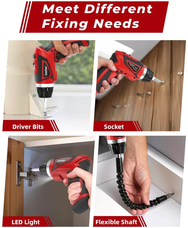 Alt view image 6 of 7 - Cordless Electric Screwdriver Set, 8V 10Nm Rechargeable Power Electric Drill, Battery Screw Gun with Driver Bit, 320RPM/10+1 Torque, 2 Position Handle, Flexible Shaft LED Light (Red, 89Pcs)
