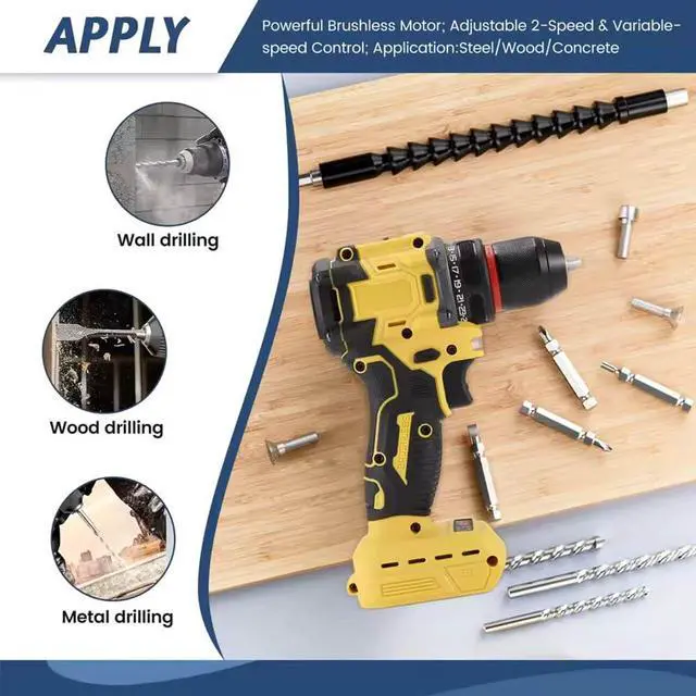 Alt view image 4 of 7 - Brushless Drill Driver Compatible for Dewalt 20V Battery (No Battery), Cordless 2 Speed (0-450/1800RPM), 25+1 Torque, 3/8" Keyless Chuck for Home Repair