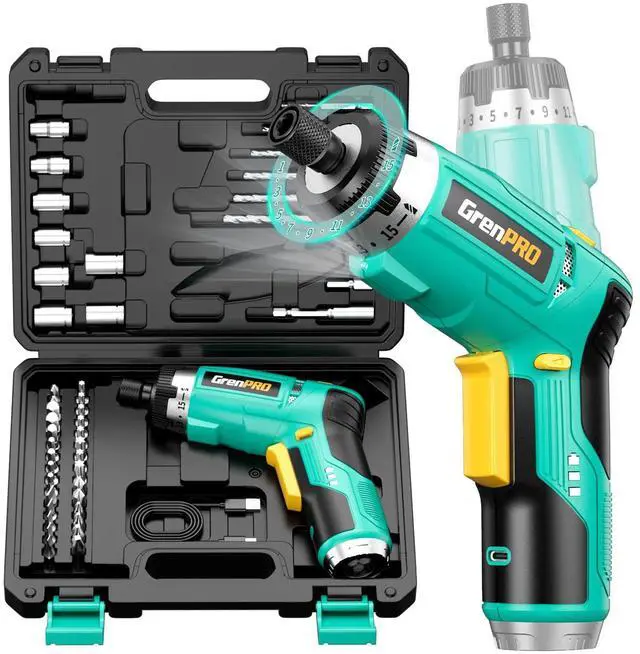 Main image of 3.6V Cordless Electric Screwdriver, 2-Position Handle, 15+1 Torque 5Nm, LED Light, 44pcs Kit, Rechargeable Power Screwdriver Set for Home DIY Repair