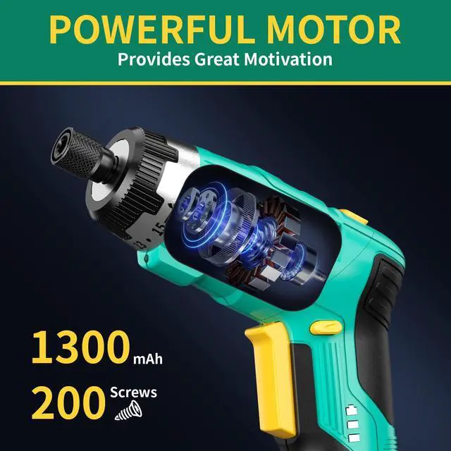 Alt view image 4 of 7 - 3.6V Cordless Electric Screwdriver, 2-Position Handle, 15+1 Torque 5Nm, LED Light, 44pcs Kit, Rechargeable Power Screwdriver Set for Home DIY Repair