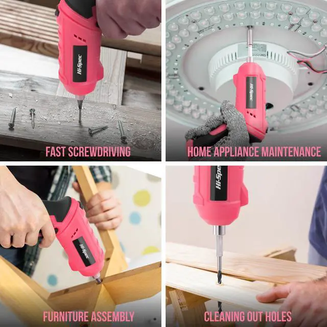 Alt view image 6 of 7 - 42pc Pink 4V USB Electric Power Driver & Household Tool Kit. Cordless Power Screwdriver and Hand Tools in a Compact Box Case