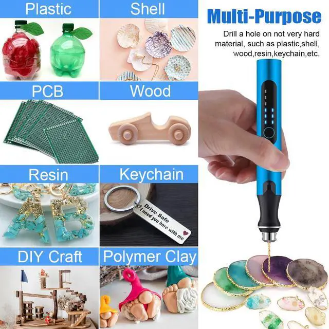 Alt view image 4 of 7 - 3-Speed Cordless Mini Drill Pen With 10 Small Drill Bits,Rechargeable Electric Hand Drill Pin Vise,Resin Drill Set For Jewelry Making, Resin, Plastic, Wood, Keychains DIY (BLUE)