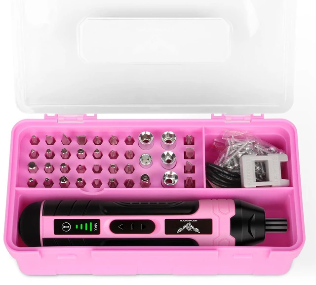 Alt view image 2 of 7 - 3.6V Electric Screwdriver Rechargeable, Cordless Screwdriver | Type-C Charging, 105 Pcs & Storage Box Home DIY, Assembly, Furniture Installation, Repairs, Pink