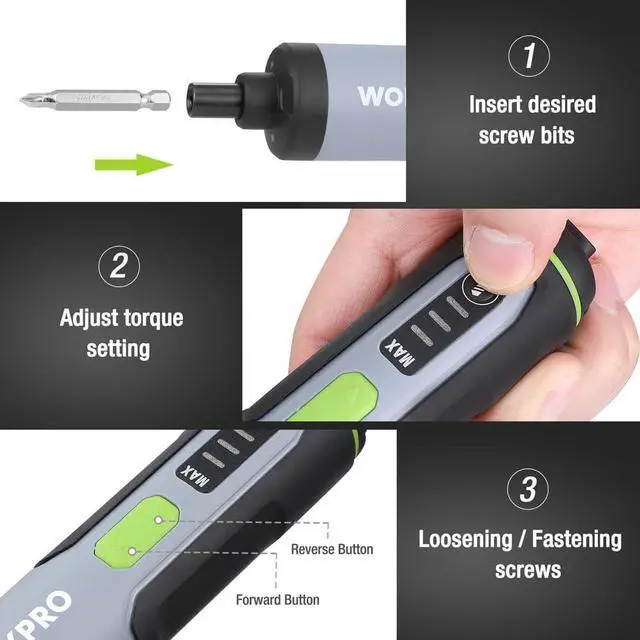 Alt view image 4 of 7 - 4V Electric Screwdriver, Rechargeable Cordless Screwdriver Set with 35 Bits, Extension Rod, USB Charging Cable in Carrying Case, LED Light, Black Gray