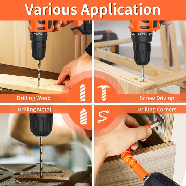 Alt view image 7 of 7 - 20V Cordless Drill/Driver, 2 Batteries Electric Screwdriver, 30Nm Power Drill Driver, 21+1 Torque, 2 Speed, 3/8"Keyless Chuck, power Drill with LED Light, Drill Driver Kit for Home (Orange)