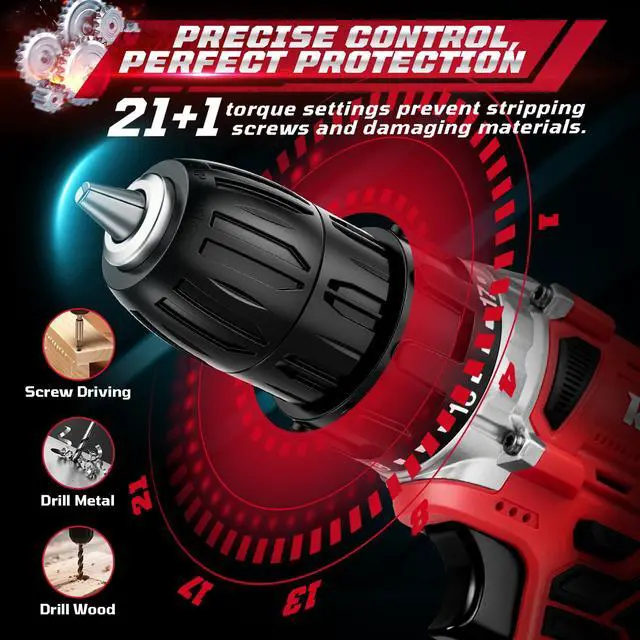 Alt view image 4 of 7 - 20V Cordless Drill Set,Electric Power Drill Cordless,Power Drill Drivers