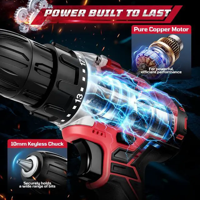 Alt view image 6 of 7 - 20V Cordless Drill Set,Electric Power Drill Cordless,Power Drill Drivers