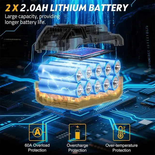 Alt view image 3 of 7 - Cordless Drill Set,Electric Power Drill with 2 Battery,60N.m,21+1 Torque,2 Variable Speed,30pcs Acessories,Built-in LED,Kit for Home