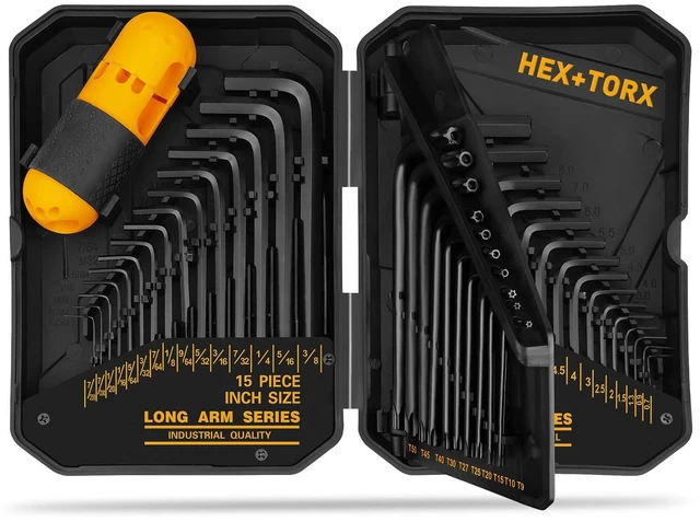 Main image of Hex Key Allen Wrench Set: 41-Piece Hex and Torx Key Set with Torque Handle, Standard SAE(0.028"-3/8") & Metric(0.7mm-10mm) & Torx(T9-T50) in Storage Case, Heat Treated Chrome Vanadium Steel