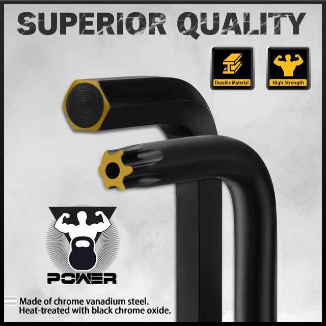 Alt view image 6 of 7 - Hex Key Allen Wrench Set: 41-Piece Hex and Torx Key Set with Torque Handle, Standard SAE(0.028"-3/8") & Metric(0.7mm-10mm) & Torx(T9-T50) in Storage Case, Heat Treated Chrome Vanadium Steel
