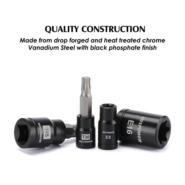 Alt view image 3 of 7 - 25 Piece Torx Bit and Socket Set, 13 Star Bits (T8- T60) & 12 E-Torx Sockets (E4-E22), Professional Grade Auto & Motorcycle Mechanic Set
