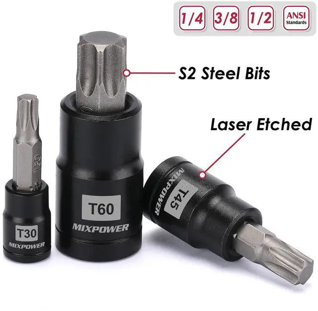 Alt view image 4 of 7 - 25 Piece Torx Bit and Socket Set, 13 Star Bits (T8- T60) & 12 E-Torx Sockets (E4-E22), Professional Grade Auto & Motorcycle Mechanic Set