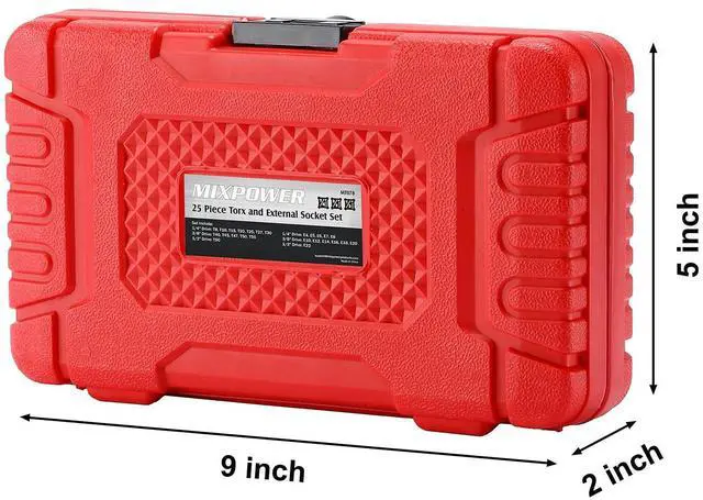 Alt view image 6 of 7 - 25 Piece Torx Bit and Socket Set, 13 Star Bits (T8- T60) & 12 E-Torx Sockets (E4-E22), Professional Grade Auto & Motorcycle Mechanic Set