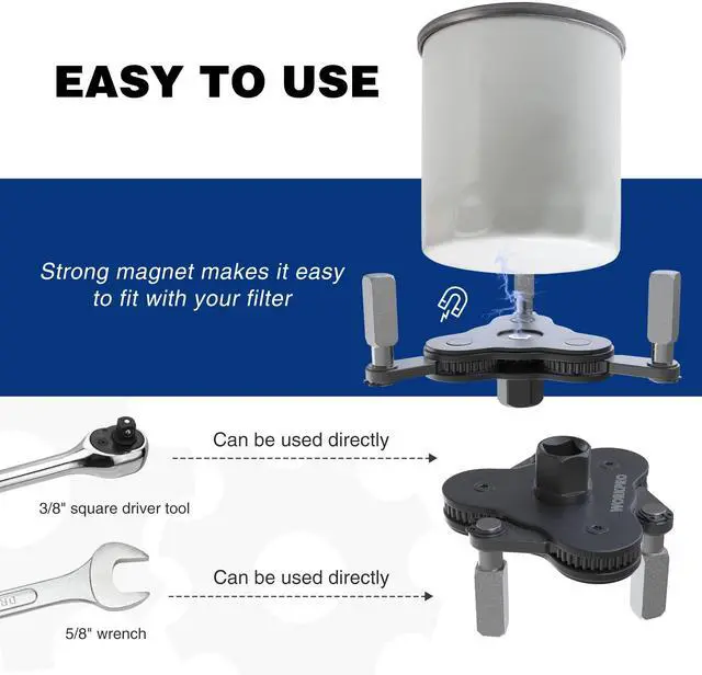 Alt view image 3 of 6 - Universal Oil Filter Wrench Adjustable, Magnetic Oil Filter Removal Tool, Oil Filter Change Set, Ideal for Engine Filters, Conduit, & Fittings