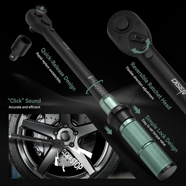 Alt view image 3 of 6 - 9PC Click Torque Wrench Set 1/4" 3/8" 1/2" ±3% Accuracy Storage Box 20-220 In.lb, 5-45 Ft.lb, 10-170 Ft.lb 6 adapters 72-tooth ratchet Dual scale For bike, car,motorcycle,truck repair
