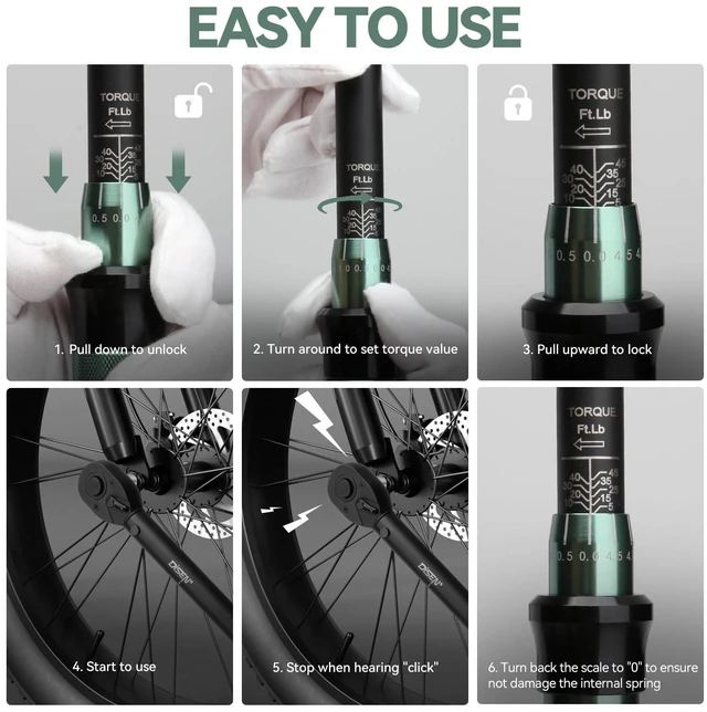 Alt view image 4 of 6 - 9PC Click Torque Wrench Set 1/4" 3/8" 1/2" ±3% Accuracy Storage Box 20-220 In.lb, 5-45 Ft.lb, 10-170 Ft.lb 6 adapters 72-tooth ratchet Dual scale For bike, car,motorcycle,truck repair