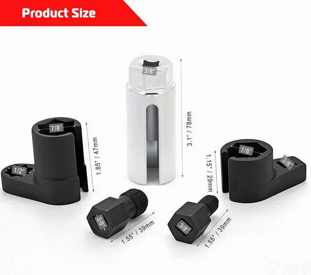 Alt view image 2 of 7 - 5 PCS Automotive O2 Oxygen Sensor Socket Offset 02 sensor Wrench Remover Tool and Thread Chaser Tool