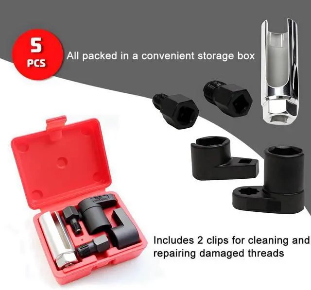 Alt view image 3 of 7 - 5 PCS Automotive O2 Oxygen Sensor Socket Offset 02 sensor Wrench Remover Tool and Thread Chaser Tool