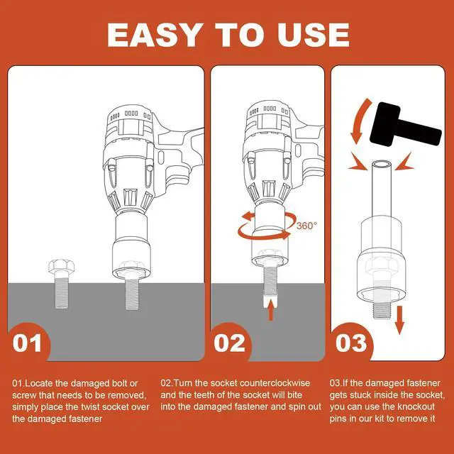 Alt view image 5 of 5 - 6PCS Lug Nut Removal Tool, 1/2 Inch Bolt Extractor Set | Impact twist socket set, 17,19,21,22mm wheel lock removal kit for removing damaged, frozen, nuts & screws, Cr-Mo steel