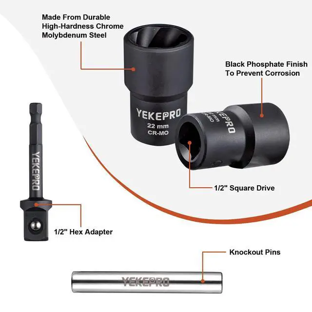Alt view image 4 of 5 - 6PCS Lug Nut Removal Tool, 1/2 Inch Bolt Extractor Set | Impact twist socket set, 17,19,21,22mm wheel lock removal kit for removing damaged, frozen, nuts & screws, Cr-Mo steel