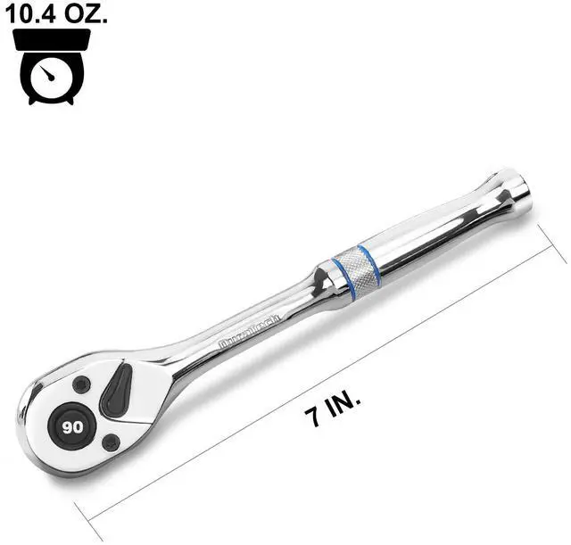 Alt view image 3 of 7 - 3/8-Inch Drive Ratchet, 90-Tooth Quick-Release Ratchet Wrench | Reversible, Cr-V Made, 4° Swing, Full Polished, Professional Socket Wrench for Men Women Stocking Stuffers for Men Women