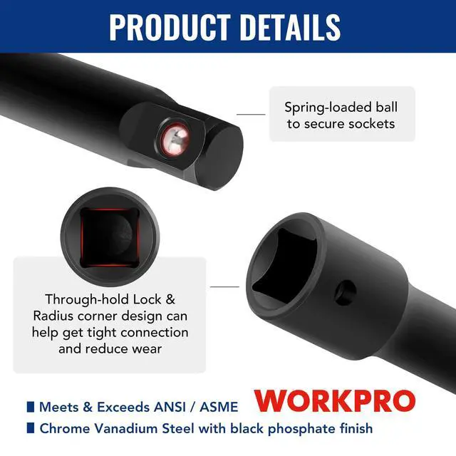Alt view image 4 of 7 - 18-Piece Impact Socket Extension Set, 1/4", 3/8" & 1/2" Drive | Includes Socket Adapters, Ratchet Extension Set, Socket Extension Bar, Swivel Universal Joints and Impact Coupler