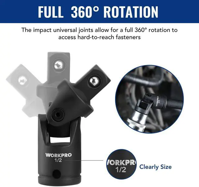 Alt view image 5 of 7 - 18-Piece Impact Socket Extension Set, 1/4", 3/8" & 1/2" Drive | Includes Socket Adapters, Ratchet Extension Set, Socket Extension Bar, Swivel Universal Joints and Impact Coupler