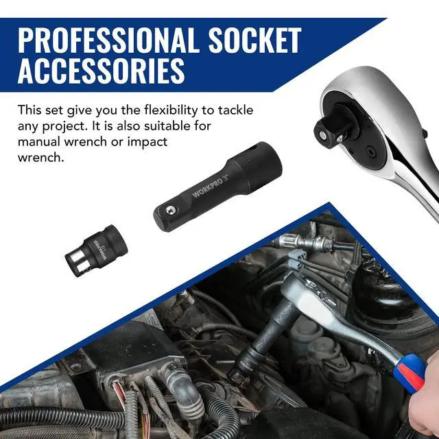 Alt view image 7 of 7 - 18-Piece Impact Socket Extension Set, 1/4", 3/8" & 1/2" Drive | Includes Socket Adapters, Ratchet Extension Set, Socket Extension Bar, Swivel Universal Joints and Impact Coupler