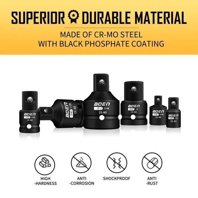 Alt view image 5 of 7 - 8 Piece Impact Socket Adapter and Reducer Set, 1/4" 3/8" 1/2" 3/4" Drive Socket Adapter Set with Durable Case for Impact Driver Conversions (Upgraded)
