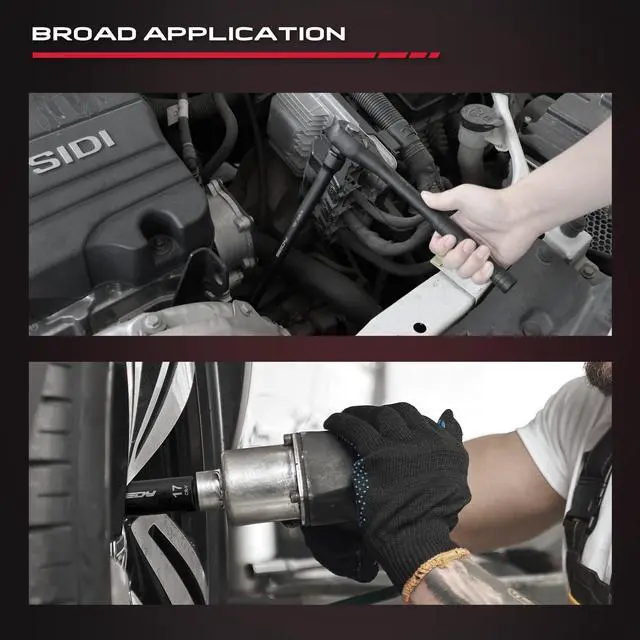 Alt view image 6 of 7 - 29-Piece 1/2" Drive Impact Socket Set, SAE (3/8 to 1 inch) and Metric (10-24mm) Sizes with Extension Bars Standard Deep Socket Set CR-V Material High Durability Impact Wrench