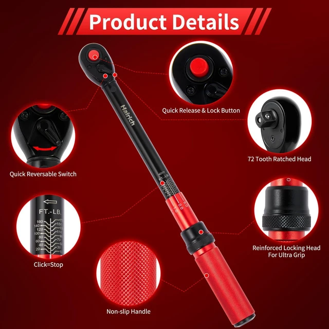 Alt view image 2 of 5 - torque wrench 1/2, 10-170ft.lb/13.6-230Nm, ±3% HIGH PRECISION 1/2 Inch Drive Click Torque Wrench, Dual-direction Torque Wrenches 72-tooth with Dual Range Scales, High Precision For Car