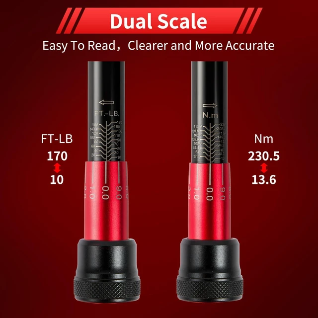 Alt view image 3 of 5 - torque wrench 1/2, 10-170ft.lb/13.6-230Nm, ±3% HIGH PRECISION 1/2 Inch Drive Click Torque Wrench, Dual-direction Torque Wrenches 72-tooth with Dual Range Scales, High Precision For Car