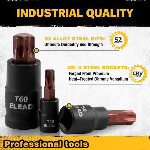 Alt view image 4 of 7 - 31-Piece Torx Bit Socket Set: Premium CR-V & S2 Alloy Steel, Star T8-T70 & E-Torx E4-E24, High Torque Laser Marked for Automotive Mechanic