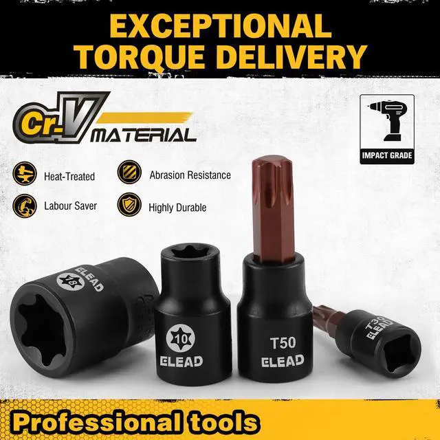 Alt view image 6 of 7 - 31-Piece Torx Bit Socket Set: Premium CR-V & S2 Alloy Steel, Star T8-T70 & E-Torx E4-E24, High Torque Laser Marked for Automotive Mechanic