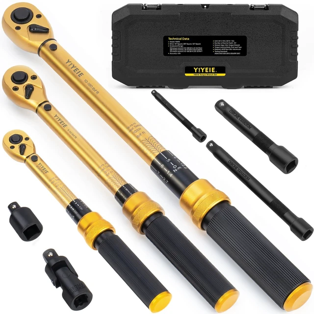 Main image of 1/4 3/8 1/2-inch Drive Click Torque Wrench, 8Pcs Torque Wrench Set 10-230in.lb, 5-50ft.lb, 10-180ft.lb with Adapters, ±3% Accuracy, 72-Tooth Dual Scale Torque Wrenches for Bike, Moto, Car Repair